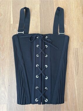 Black Lace-Up Corset Tank Top with zipper at back and adjustable straps